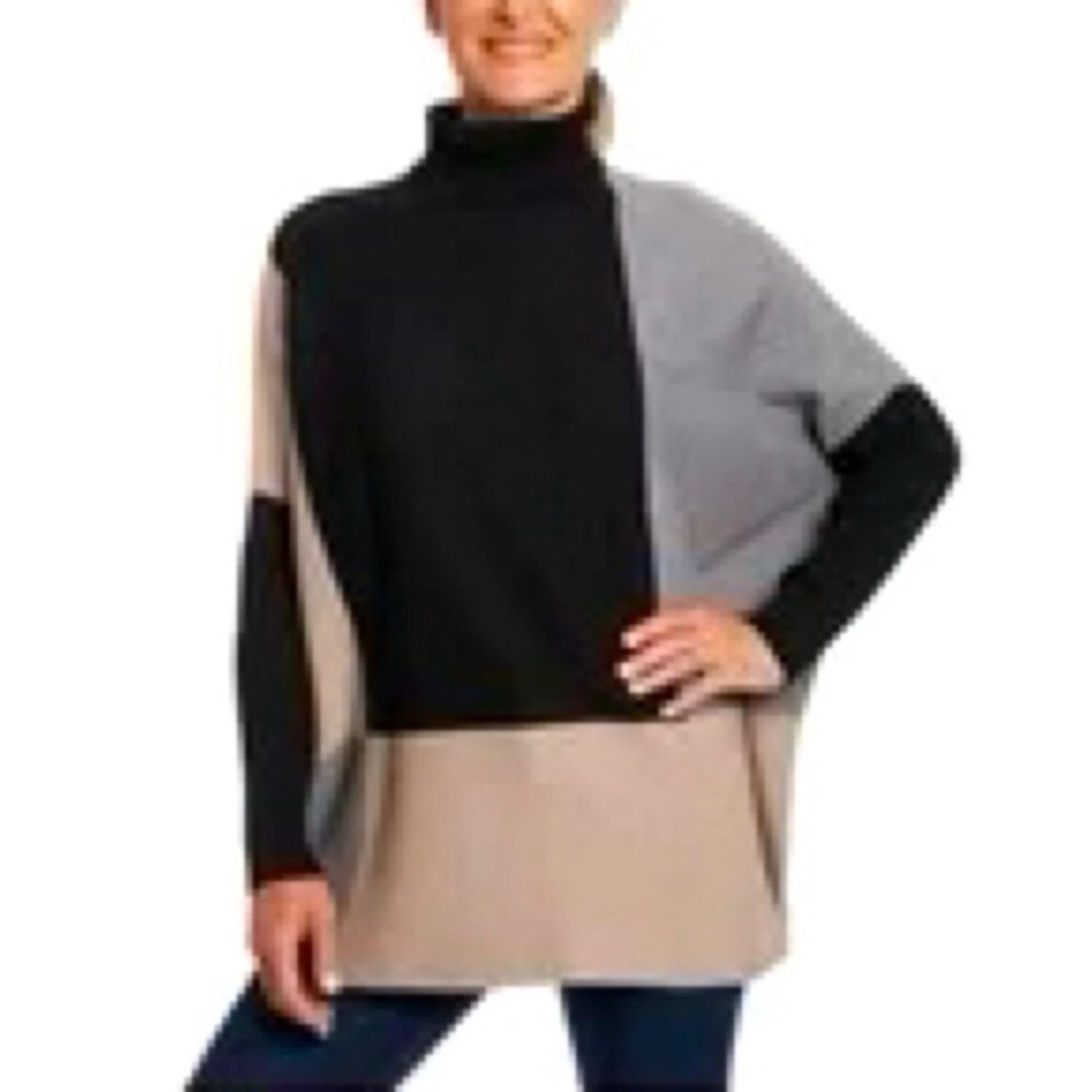 Joseph Abboud Colorblock Turtleneck Sweater - Black, Gray, Beige